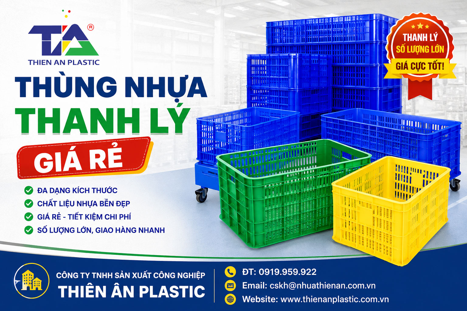 Thùng nhựa thanh lý giá rẻ tại Thiên Ân Plastic