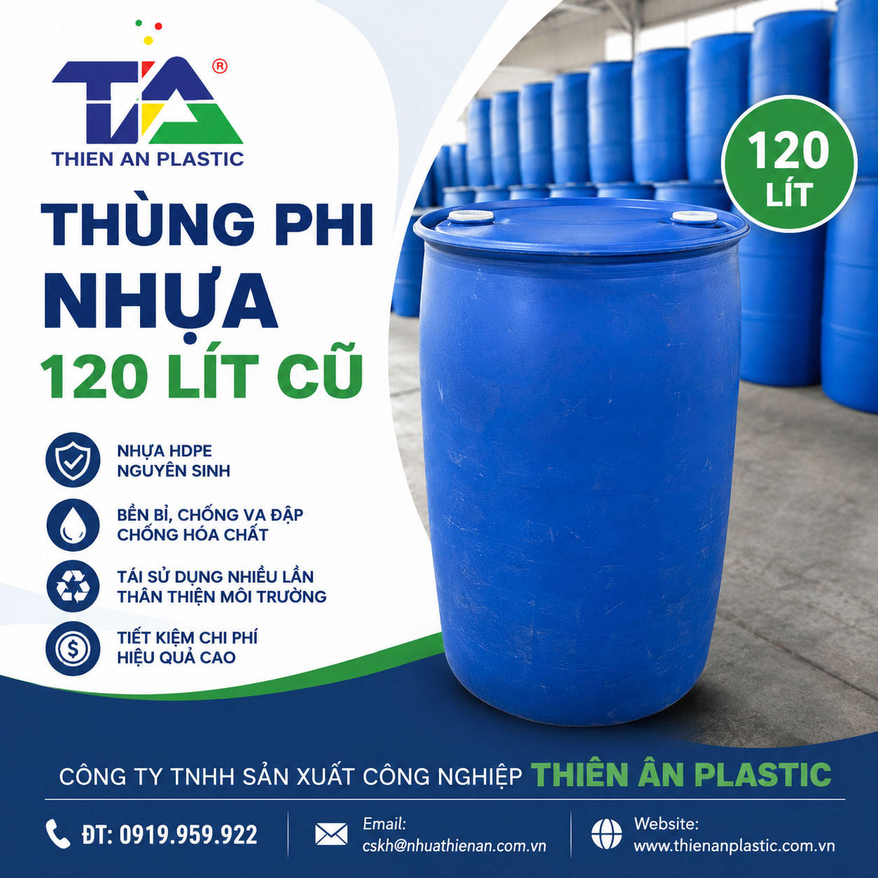 Thùng phi nhựa 120 lít cũ