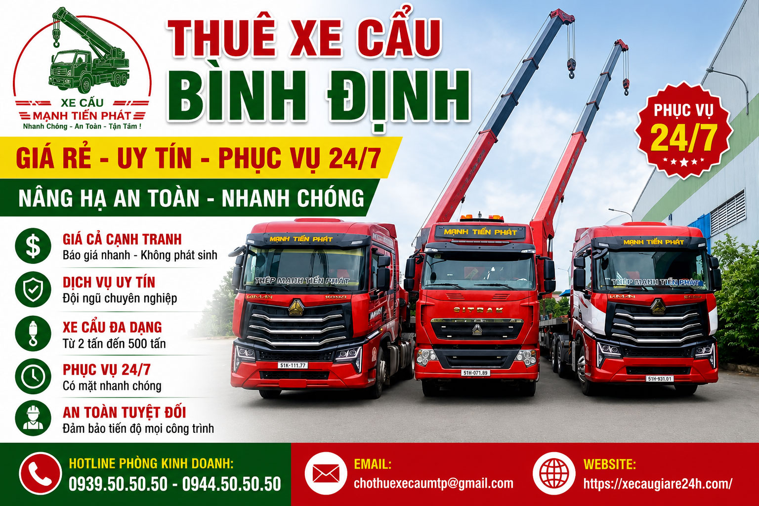 Thuê Xe Cẩu Bình Định Giá Rẻ Uy Tín Phục Vụ 24/7 Nâng Hạ An Toàn Nhanh Chóng